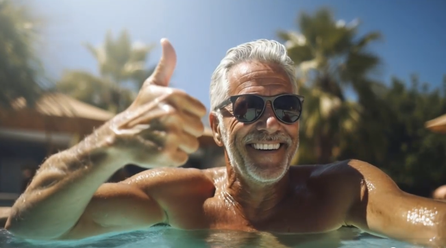 senior- man- njuter- sommar- pool